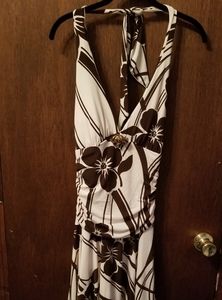 A halter top off white flare dress